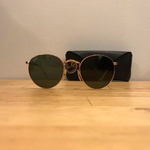 Ray Ban Round Metal Sunglasses, Gold, Solid Green Lenses